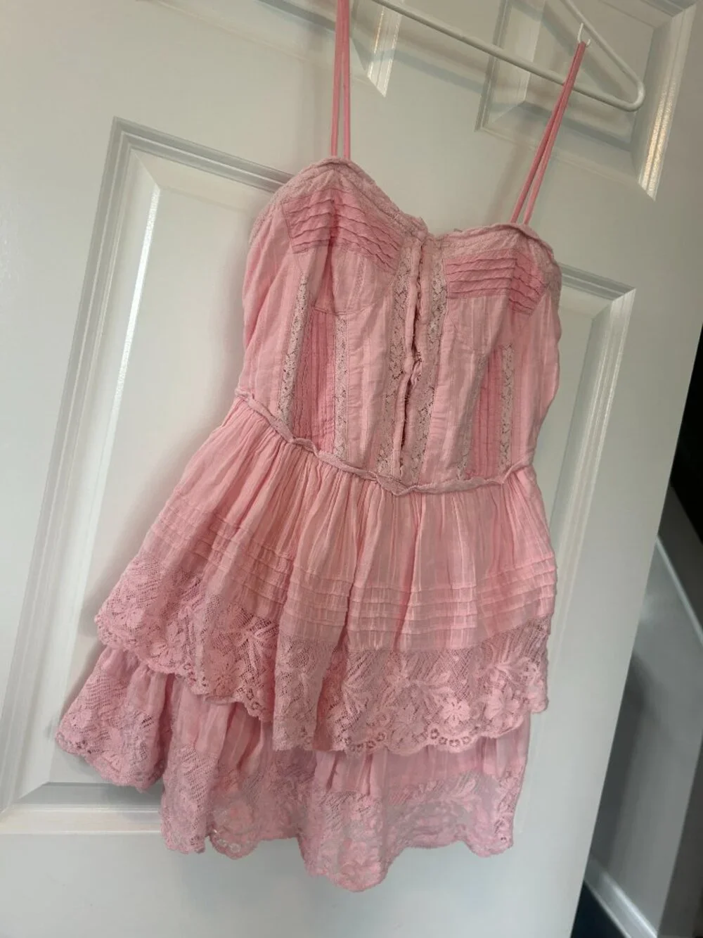 LOVESHACKFANCY nerida pink lace tiered mini dress 6 - Picture 5 of 5